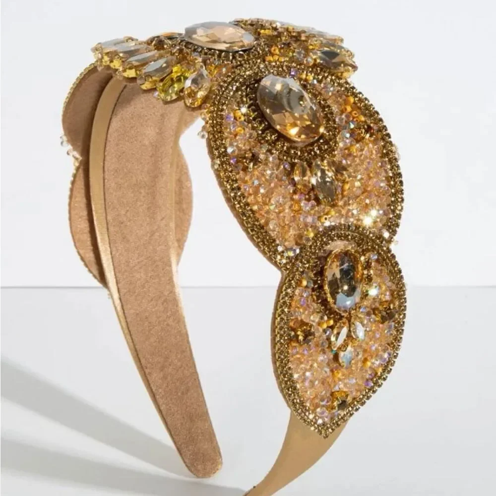 Cubic Zirconia Decor‎ Headband Gorgeous Wide Edge Gem Rhinestone Headband